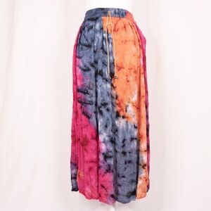 Highness 100% Rayon One Size Tie Dye Boho Maxi Skirt, Elastic Draw/String Waist